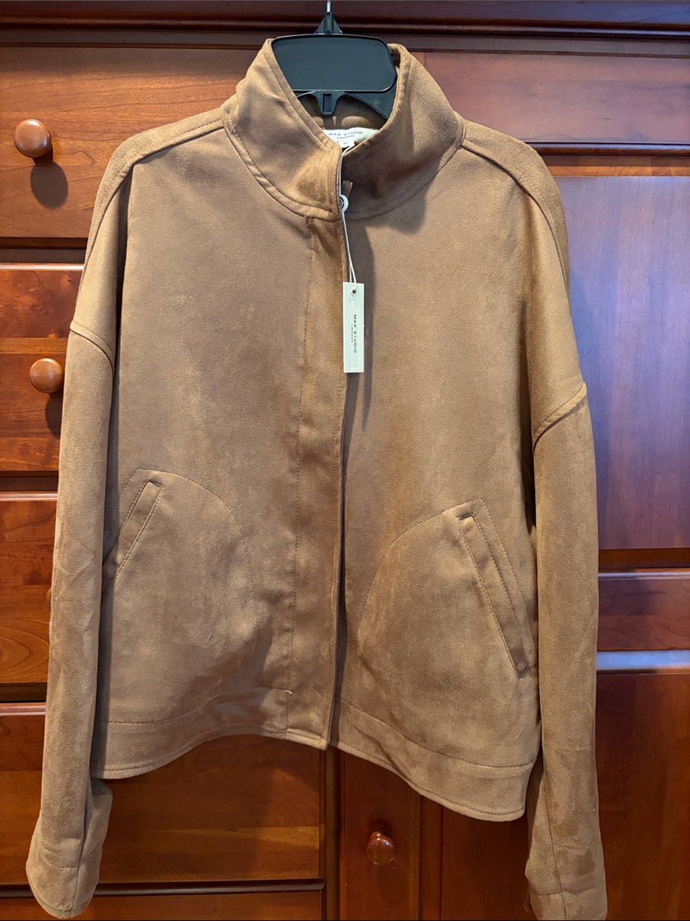 Women’s Max Studio Tan Suede-Feel Zip Jacket medium